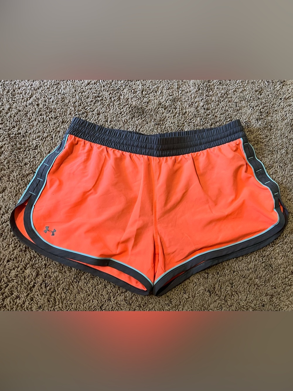 Under Armour Women's Neon Orange Athletic Shorts with Gray Trim